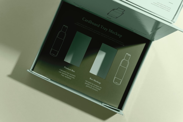 PSD カートボン製の容器とカートボン用トレイのモックアップデザイン