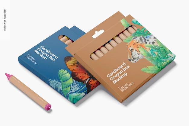 Cardboard Crayon Boxes Mockup Leaned