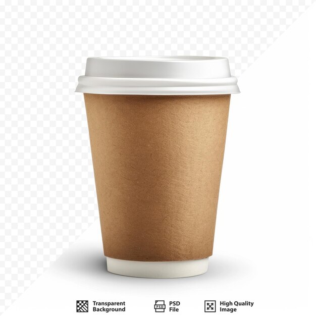 PSD cardboard cup with plastic white lid for hot drink on isolated white isolated background mug for coffee or hot tea