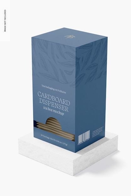 Cardboard dispenser tea box mockup, right view