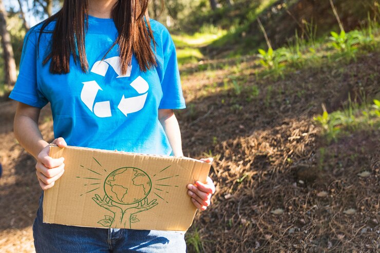 PSD cardboard mockup with eco and volunteer concept