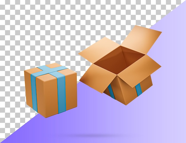 Cardboard open box icon. Delivery box 3d icon. Cargo box. 3d rendered illustration.