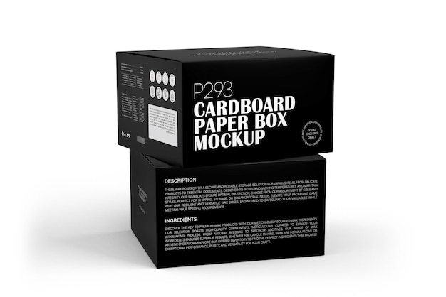 PSD cardboard paper box studio mockup front rear view