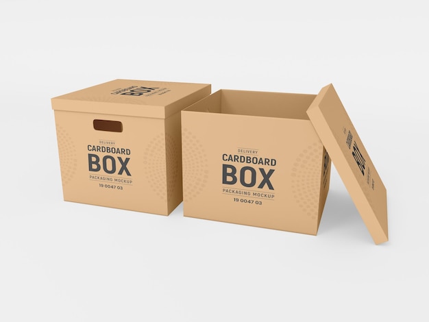 Cardboard paper delivery box packaging mockup