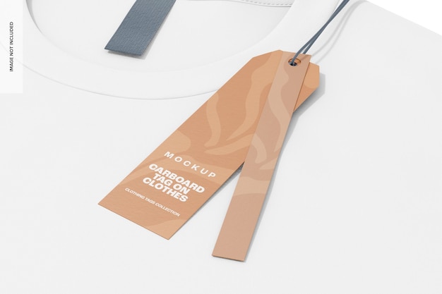 Cardboard tag on clothes mockup, perspective