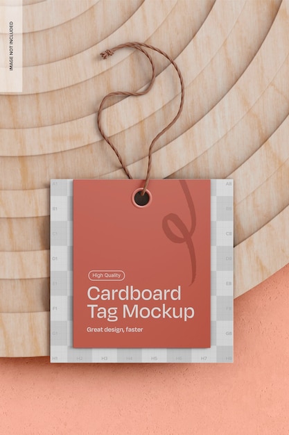 Cardboard tag with spiral podium mockup top view