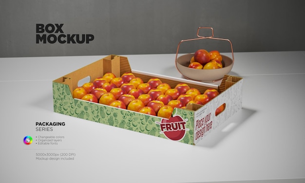 Cardboard tray or box mockup for fruits or vegetables in 3d rendering