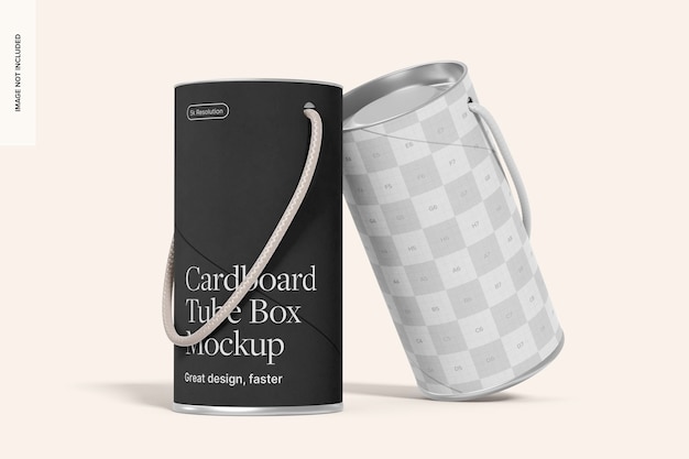 PSD cardboard tube boxes with fabric handle mockup leaned