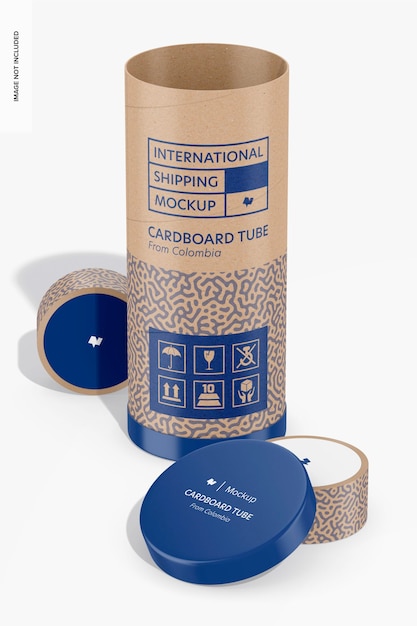 Cardboard tube with lids mockup opened