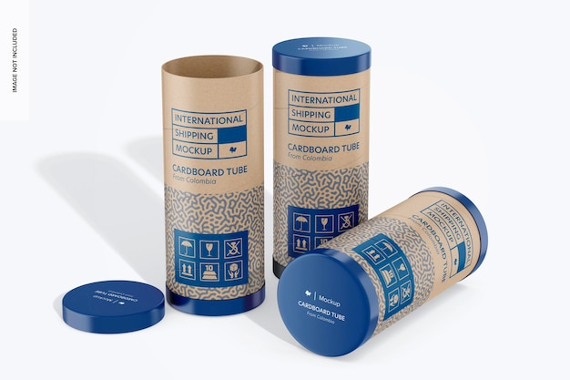 Cardboard tube with lids set mockup