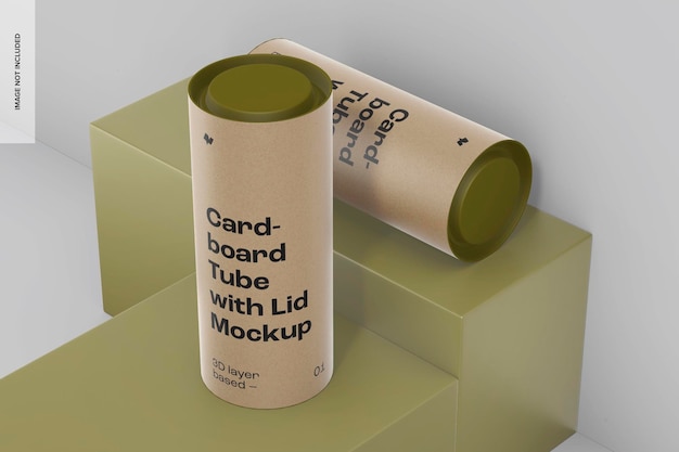 PSD cardboard tubes with lid mockup, perspective