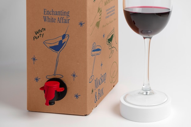 PSD cardboard wine dispenser with glass