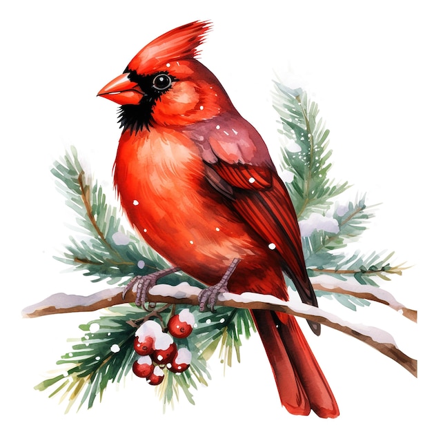 PSD cardinal bird for christmas event watercolor style ai generated