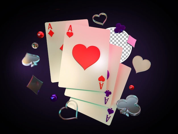 Cards, Chips Casino Poker Composition  3D Render, Design Element,