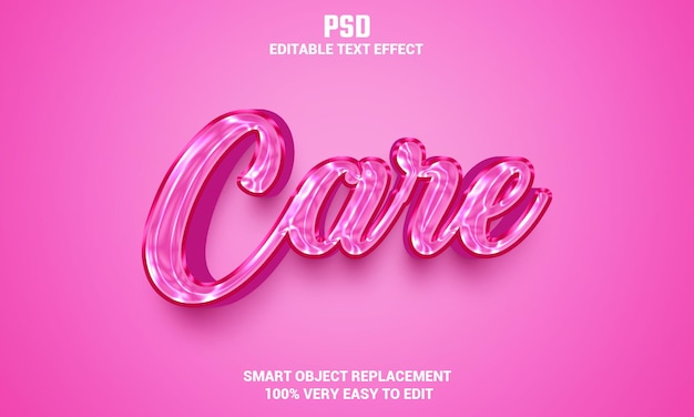 Care 3d редактируемый текстовый эффект с фоном premium psd