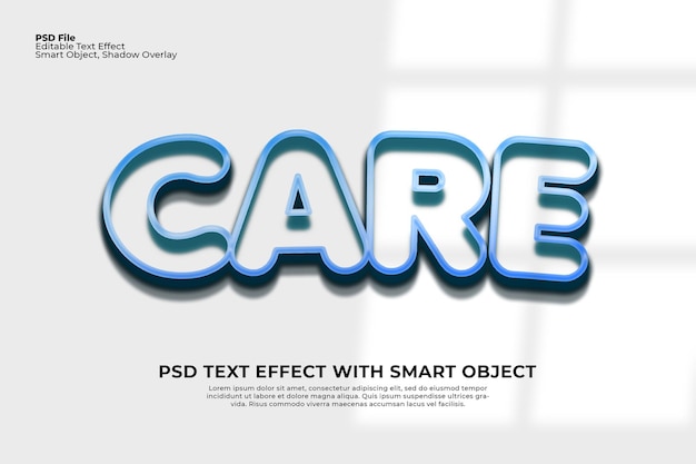 Care Text Effect Edytowalny Photoshop 3d łatwy Do Edycji Z Nakładką Cienia