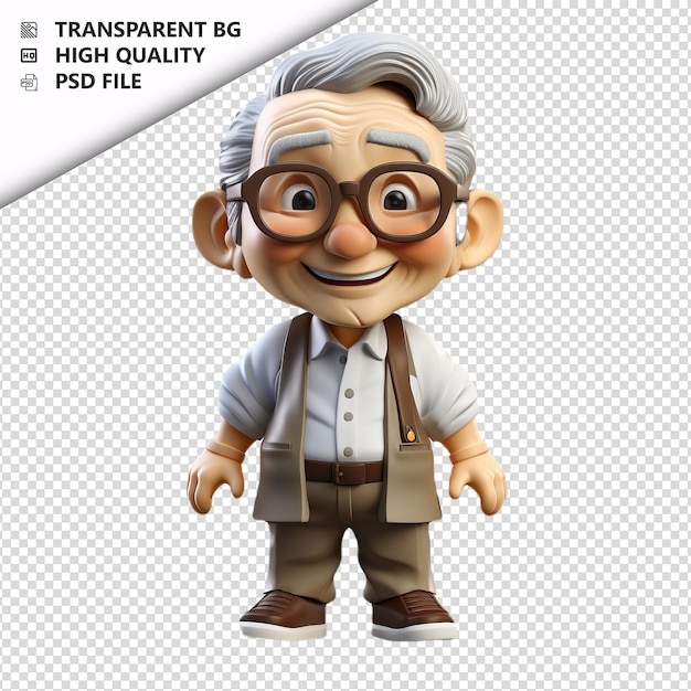 PSD careful old person asian 3d cartoon style white backgroun