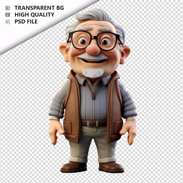 PSD careful old person nero 3d in stile cartone animato sullo sfondo bianco