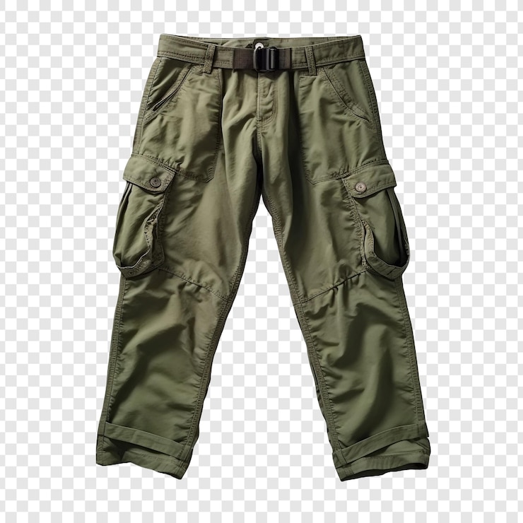 PSD cargo pants for men with a plain isolated on transparent background