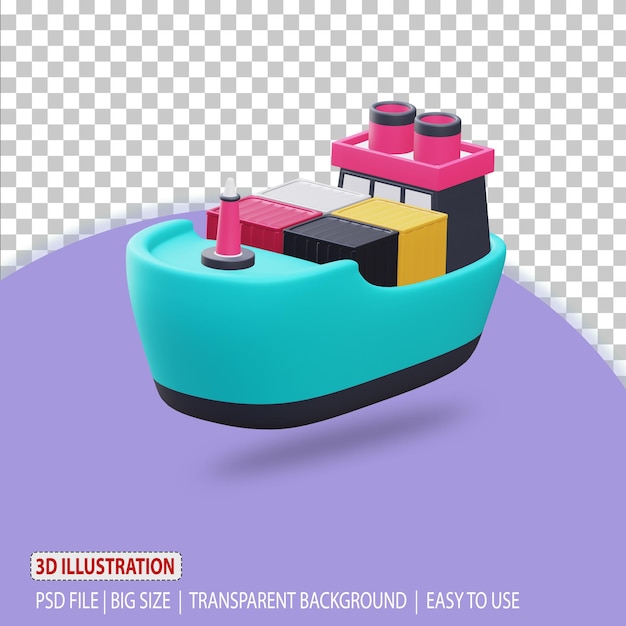 PSD cargo ship 3d icon illustration expedition logistic rendering with transparent background