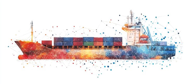 PSD cargo ship network illustration