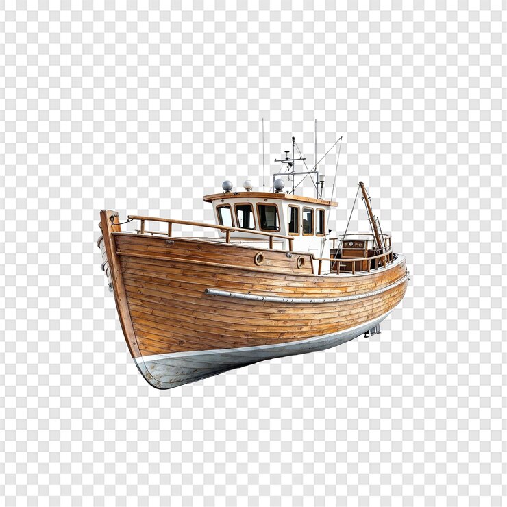 PSD cargo shipping boat isolated on transparent background