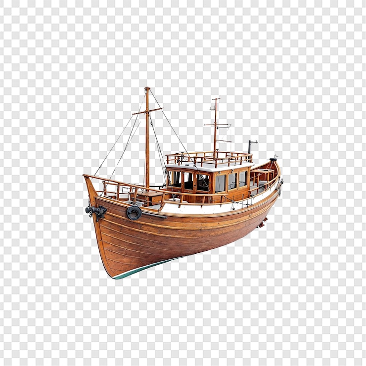 PSD cargo shipping boat isolated on transparent background
