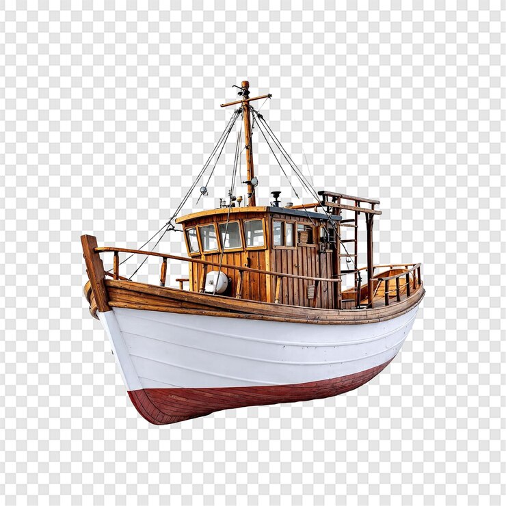 PSD cargo shipping boat isolated on transparent background