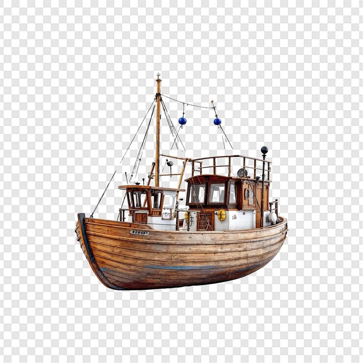 PSD cargo shipping boat isolated on transparent background