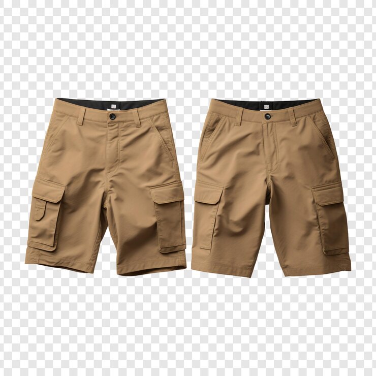 PSD cargo shorts mockup on transparent background