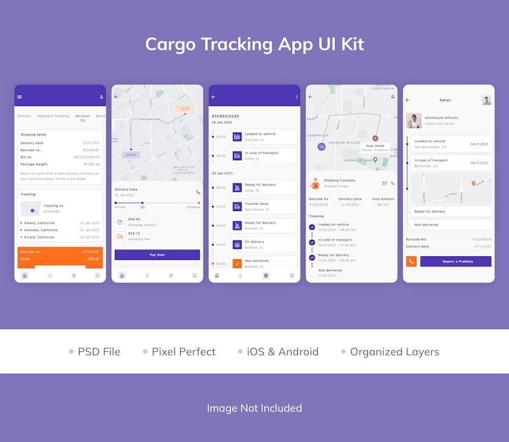 PSD cargo tracking app ui kit
