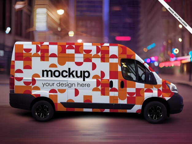 PSD cargo van mockup psd realistic vehicle cargo van commercial car stickers ev mockup template