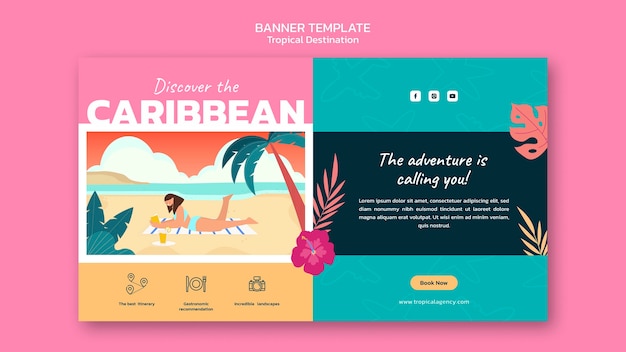 PSD caribbean travel destination horizontal banner template