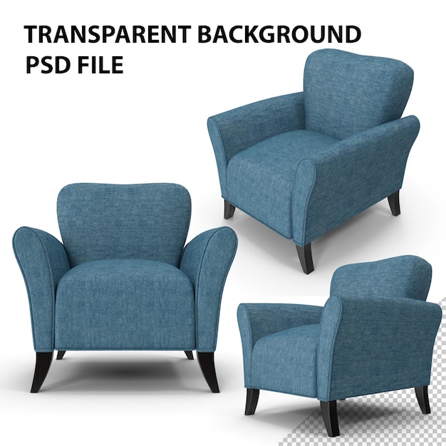 PSD caribische blauwe linnen fauteuil png