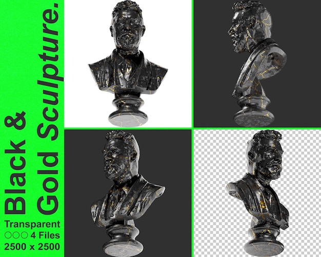 PSD carl jacobsen black glossy marble and gold statue perfect for graphic design promotions
