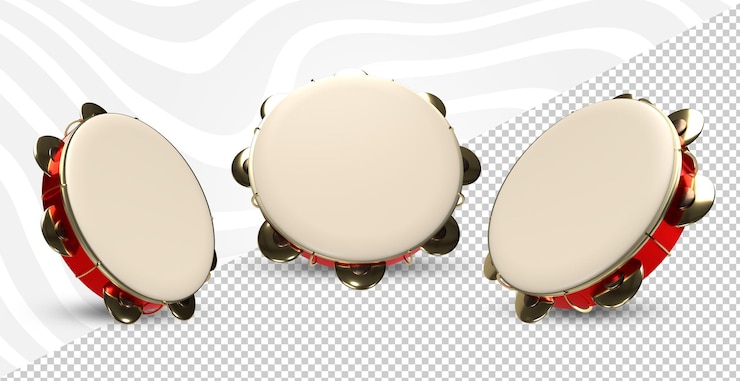 PSD carnal red and gold realistic 3d tambourine in psd
