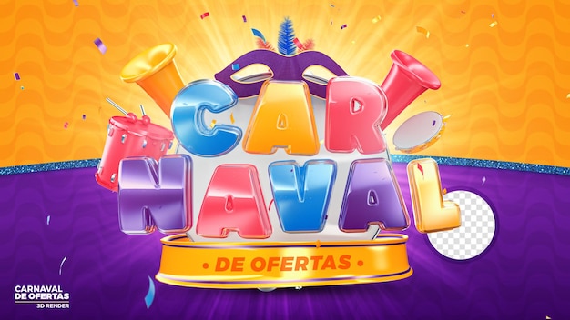 Carnaval brazilian party 3d render label isolated for composition