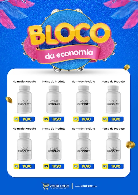 Carnaval folia de ofertas social media template encarte in brazilian portuguese