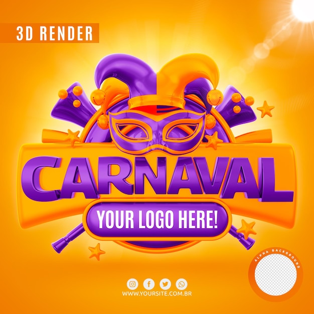 PSD carnaval-logo voor bedrijven in 3d-rendering premium psd