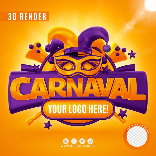 Carnaval-logo voor bedrijven in 3d-rendering premium psd