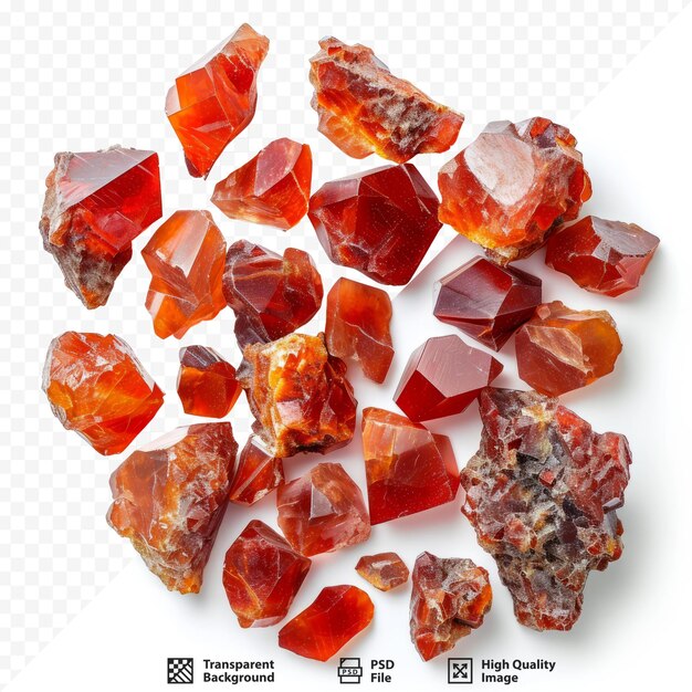 PSD carnelian semiprecious red geological crystals isolated