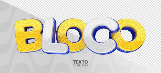 PSD carnival block 3d logo with glitter realistic texture in portuguese