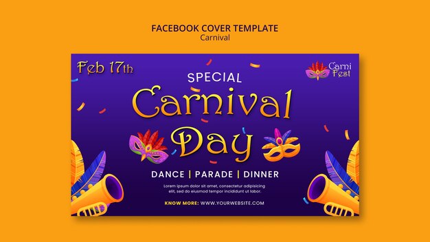 PSD modello di copertina di facebook per la celebrazione del carnevale