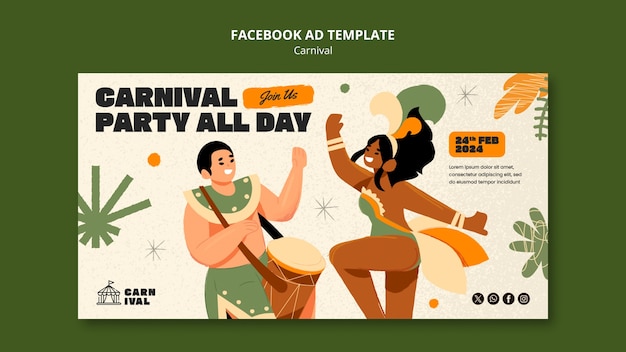 PSD template di facebook per la celebrazione del carnevale