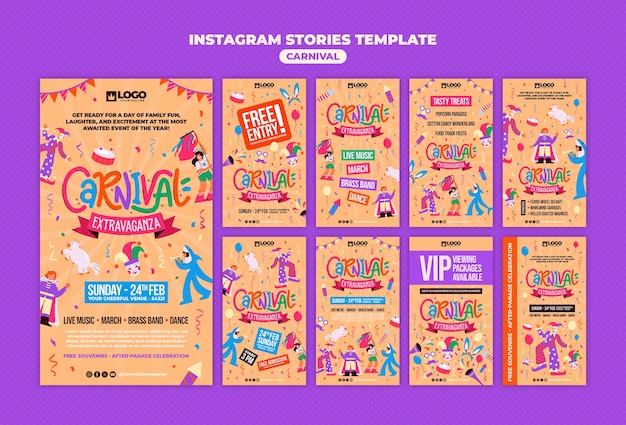 PSD storie di instagram per la celebrazione del carnevale