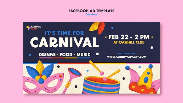 PSD modello facebook di intrattenimento di carnevale