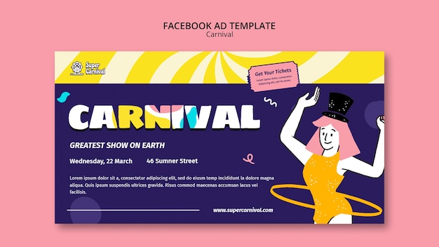 PSD modello facebook di intrattenimento di carnevale