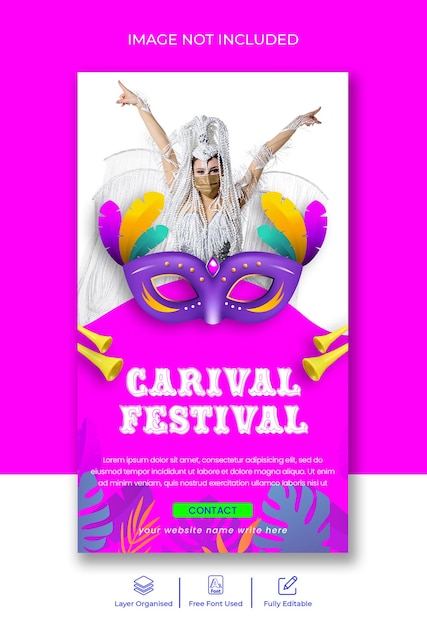 PSD festival di carnevale storia di instagram e storia di facebook o design del modello di storia dei social media