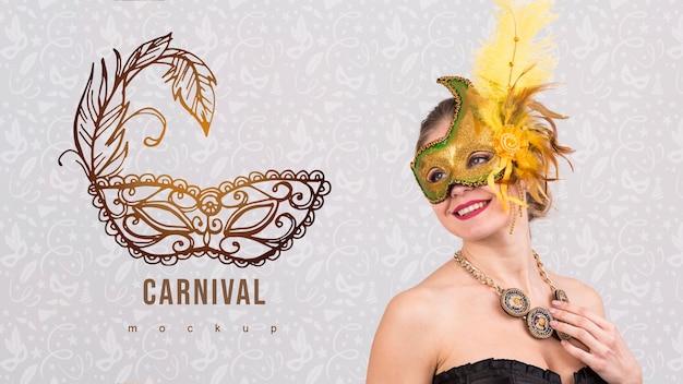 PSD mockup di carnevale con l'immagine della donna