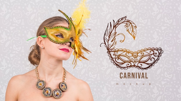 PSD mockup di carnevale con l'immagine della donna